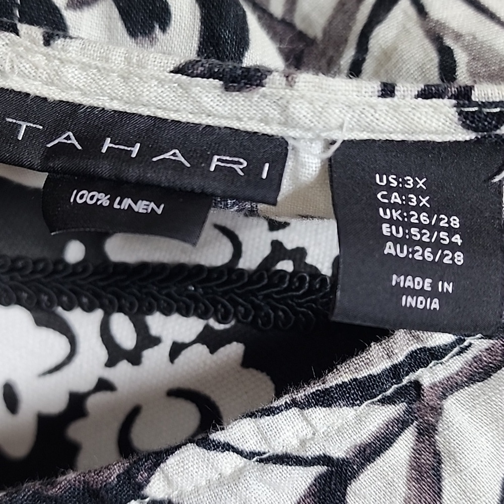 Tahari 100% Linen Black & White Leaf Print Dress Size 3X - Picture 10 of 10